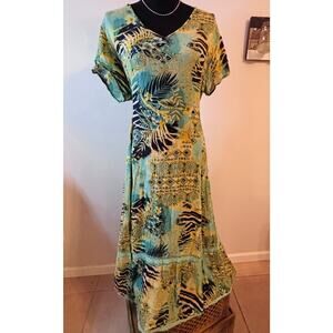 LOLA P. Vintage Tropical Maxi Tie Back Tropical Dress Petit Large